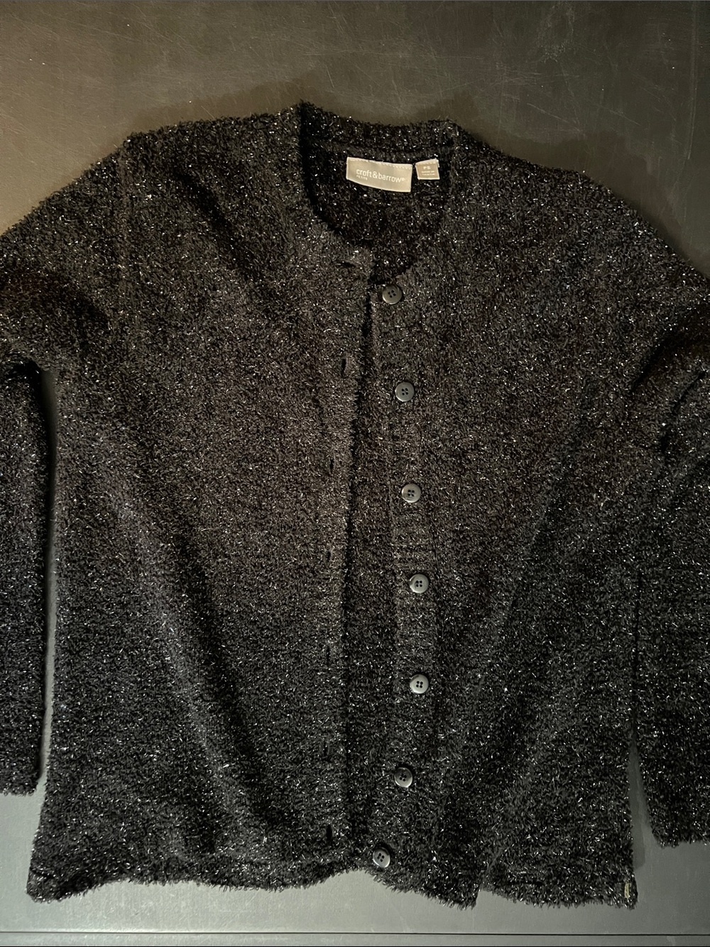 croft & barrow Black Sparkle Button-Front Cardigan